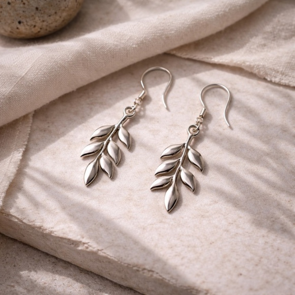 Sterling Silver Leaf Dangle Drop Earrings | Everyday Classic 925 NEW #544